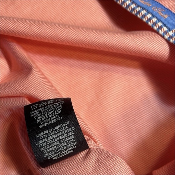 Robert Graham Mens Large Button-Up Shirt Salmon Long Sleeve Flip Cuffs Round Hem - Picture 8 of 9